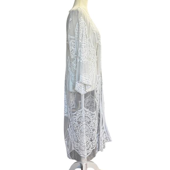 White Sheer Lace Kimono Duster Cardigan Size Small - Picture 4 of 7